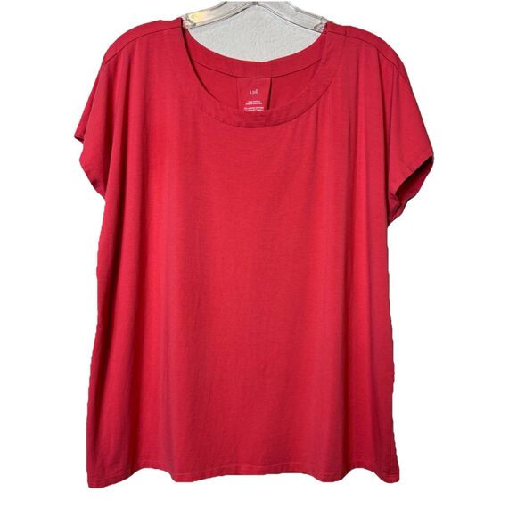 J. Jill Tops - J. Jill Luxe Supima Cotton Scoop Neck Tee Shirred Back Cinnabar Red Women’s Sz M